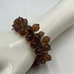 J. Crew Dangle Bead Bracelet Dark Brownish Glass Beads Stretch Cha Cha Bracelet‎